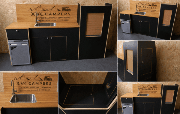 xvc-kitchen-black-collage VW Transporter T5/T6 Campervan Kitchen in Black - XVC Base